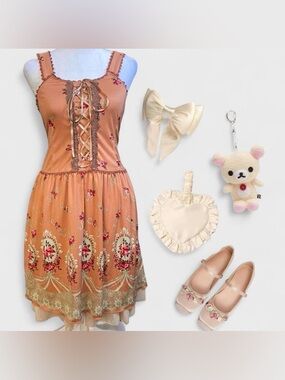 Japanese Axes Femme Pink & Cream Cottagecore Coquette Fairy Dress Size Medium